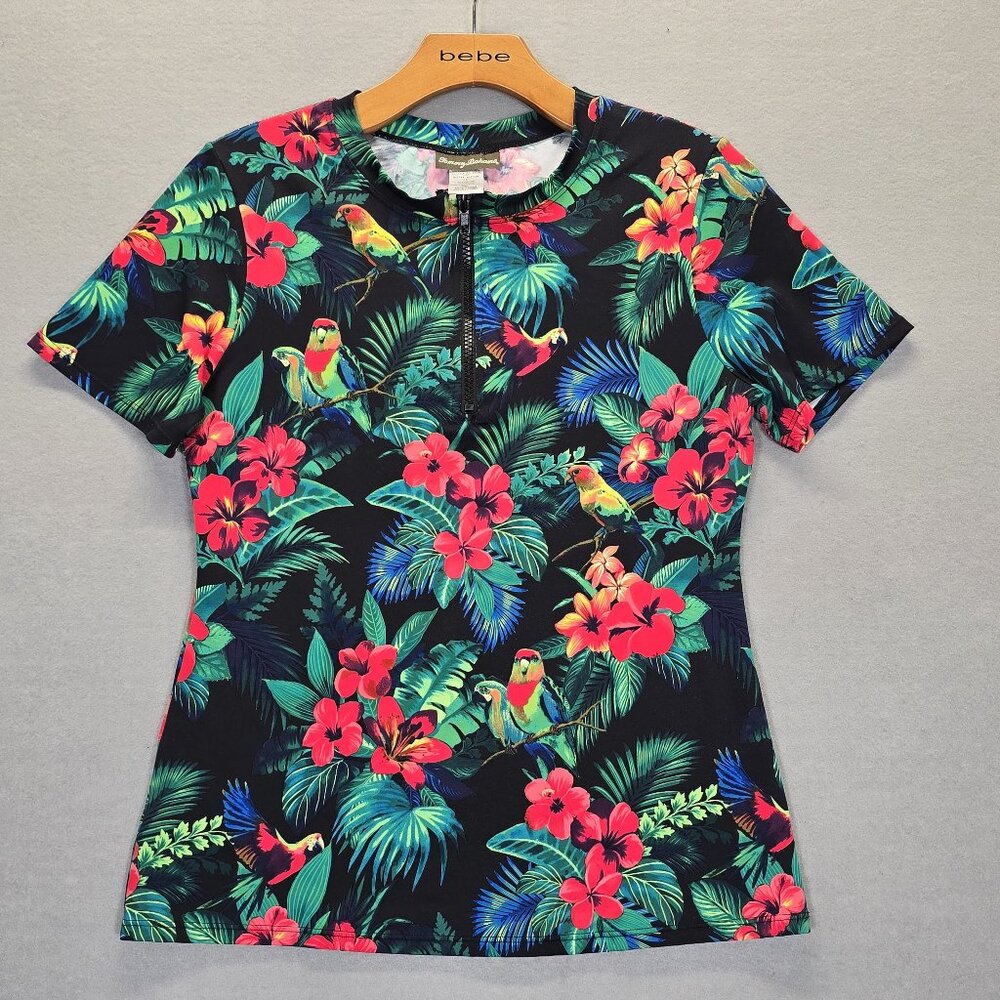 Tommy Bahama  Floral Multicolor 1/2 Zip Rash Guard Women Medium